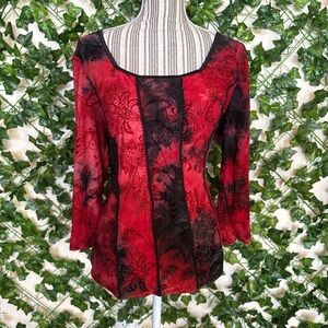 Red and Black Scoop Neck Women's Top